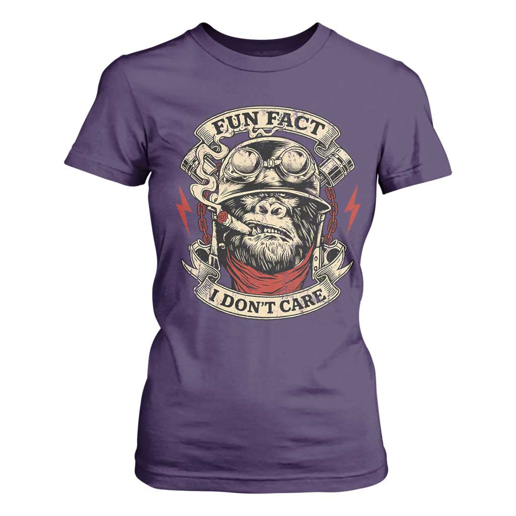 Fun Fact I Dont Care T Shirt For Women Funny Smoking Gorilla Sarcastic TS11 Purple Print Your Wear