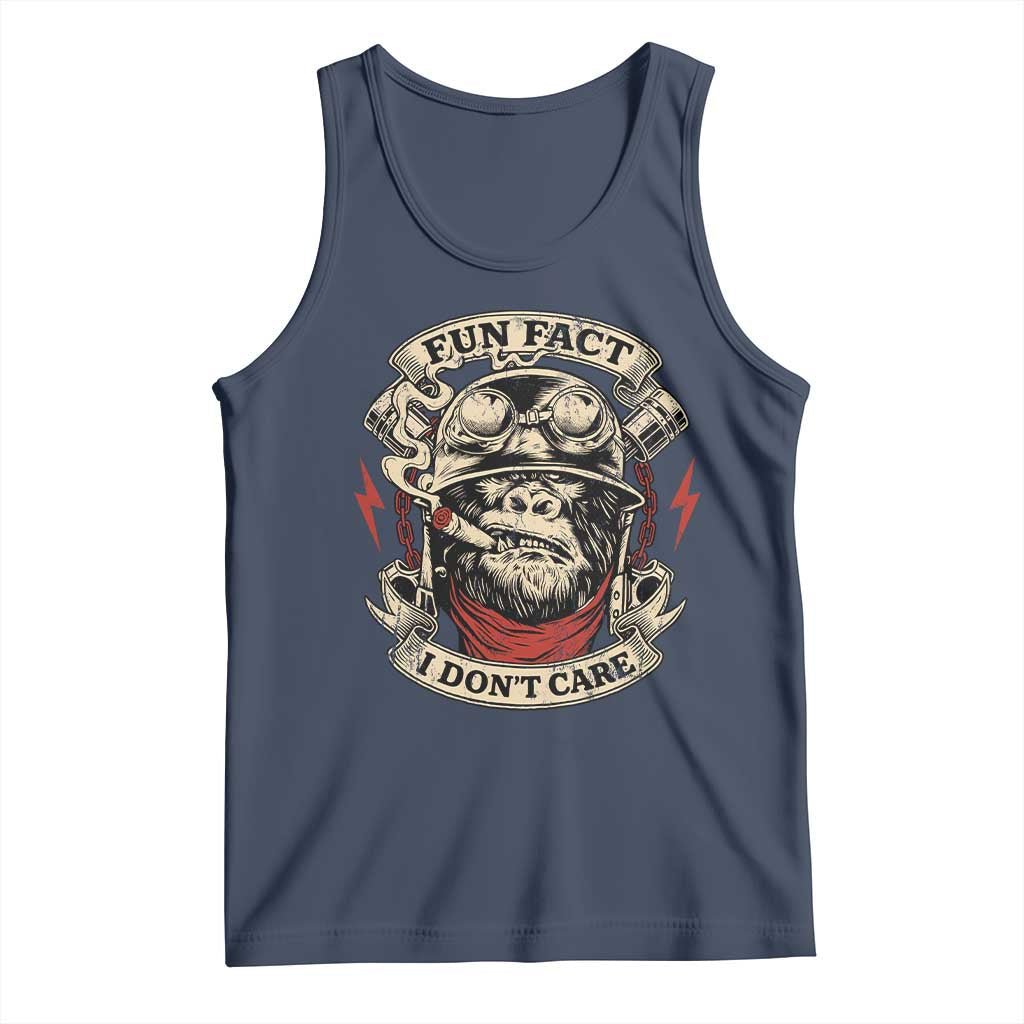 Fun Fact I Dont Care Tank Top Funny Smoking Gorilla Sarcastic TS11 Navy Print Your Wear