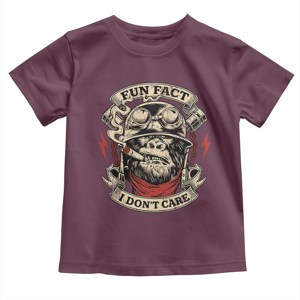 Fun Fact I Dont Care Toddler T Shirt Funny Smoking Gorilla Sarcastic TS11 Maroon Print Your Wear