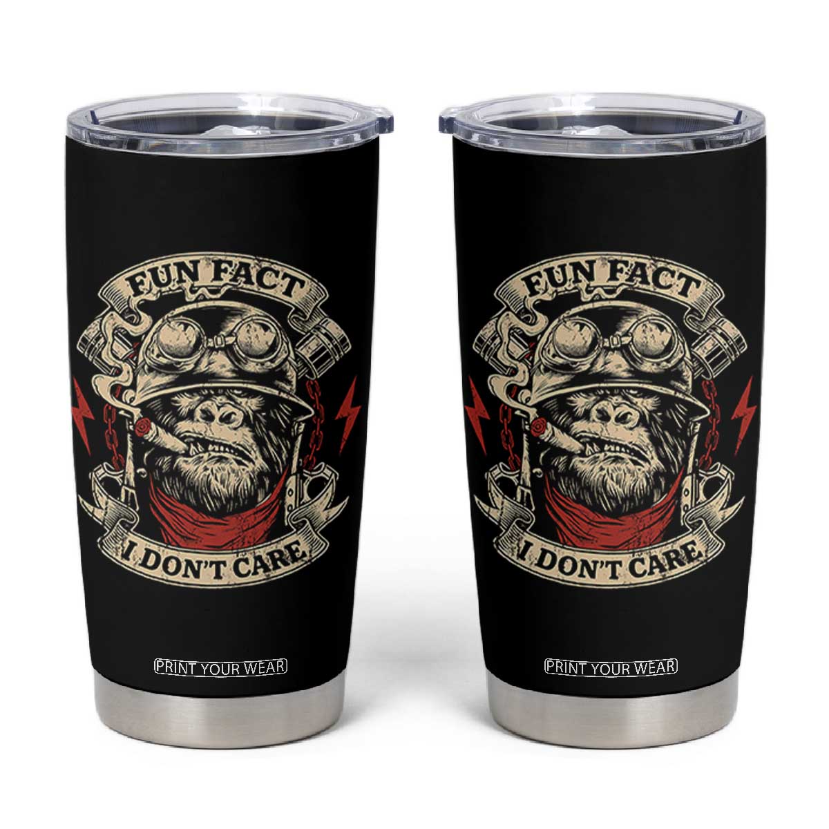 Fun Fact I Dont Care Tumbler Cup Funny Smoking Gorilla Sarcastic TS11 Black Print Your Wear