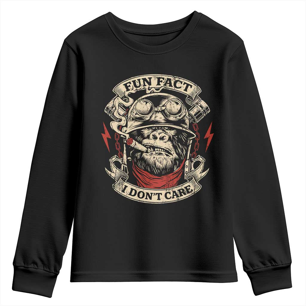 Fun Fact I Dont Care Youth Sweatshirt Funny Smoking Gorilla Sarcastic TS11 Black Print Your Wear