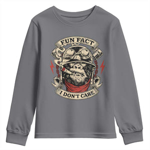 Fun Fact I Dont Care Youth Sweatshirt Funny Smoking Gorilla Sarcastic TS11 Charcoal Print Your Wear