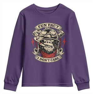 Fun Fact I Dont Care Youth Sweatshirt Funny Smoking Gorilla Sarcastic TS11 Purple Print Your Wear