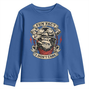 Fun Fact I Dont Care Youth Sweatshirt Funny Smoking Gorilla Sarcastic TS11 Royal Blue Print Your Wear
