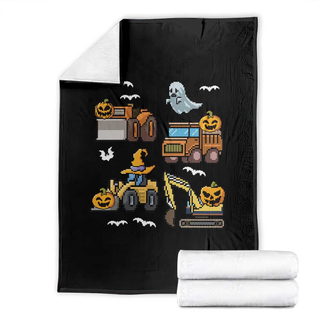 Funny Halloween Throw Blanket Spooky Construction Trucks Pumpkin Ghost Pixel TS11 Black Print Your Wear
