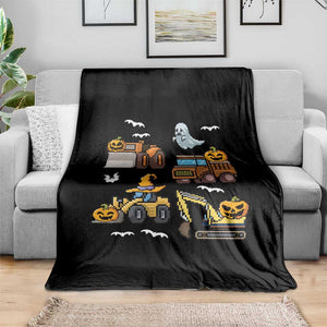 Funny Halloween Throw Blanket Spooky Construction Trucks Pumpkin Ghost Pixel TS11 Print Your Wear