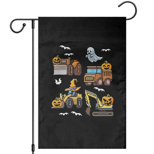 Funny Halloween Garden Flag Spooky Construction Trucks Pumpkin Ghost Pixel TS11 Black Print Your Wear