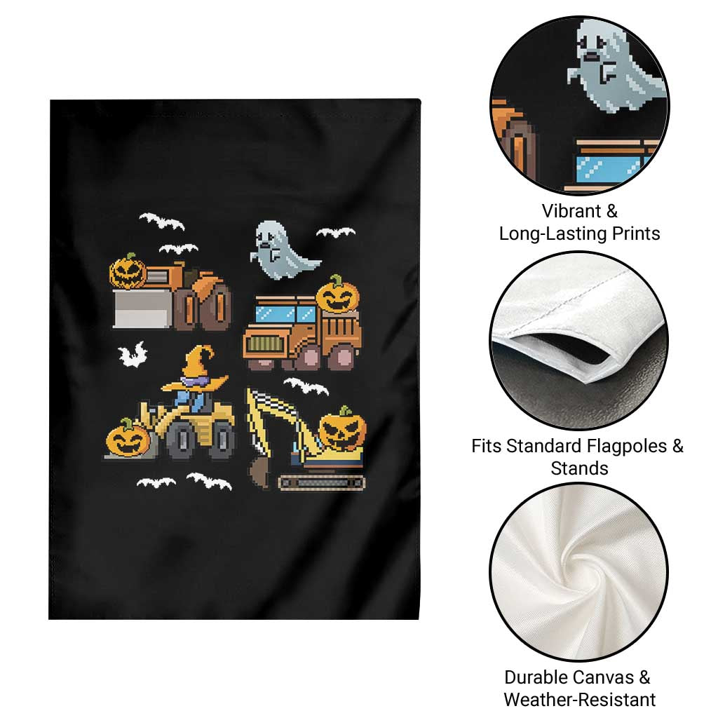 Funny Halloween Garden Flag Spooky Construction Trucks Pumpkin Ghost Pixel TS11 Print Your Wear