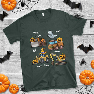 Funny Halloween T Shirt Spooky Construction Trucks Pumpkin Ghost Pixel TS11 Dark Forest Green Print Your Wear