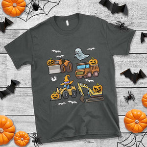 Funny Halloween T Shirt Spooky Construction Trucks Pumpkin Ghost Pixel TS11 Dark Heather Print Your Wear