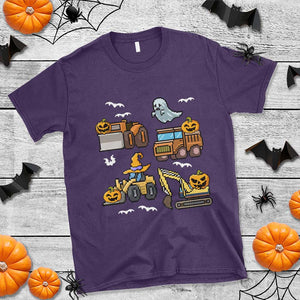 Funny Halloween T Shirt Spooky Construction Trucks Pumpkin Ghost Pixel TS11 Purple Print Your Wear