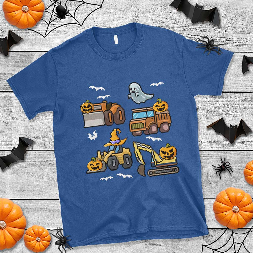 Funny Halloween T Shirt Spooky Construction Trucks Pumpkin Ghost Pixel TS11 Royal Blue Print Your Wear