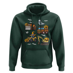 Funny Halloween Hoodie Spooky Construction Trucks Pumpkin Ghost Pixel TS11 Dark Forest Green Print Your Wear