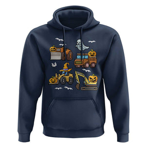 Funny Halloween Hoodie Spooky Construction Trucks Pumpkin Ghost Pixel TS11 Navy Print Your Wear