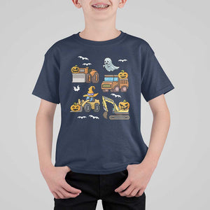 Funny Halloween T Shirt For Kid Spooky Construction Trucks Pumpkin Ghost Pixel TS11 Navy Print Your Wear