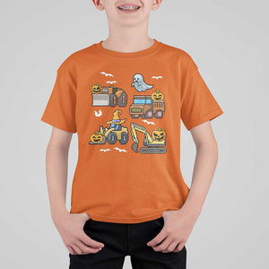 Funny Halloween T Shirt For Kid Spooky Construction Trucks Pumpkin Ghost Pixel TS11 Orange Print Your Wear