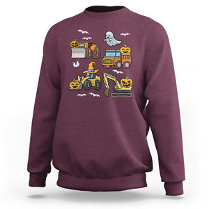 Funny Halloween Sweatshirt Spooky Construction Trucks Pumpkin Ghost Pixel TS11 Maroon Print Your Wear