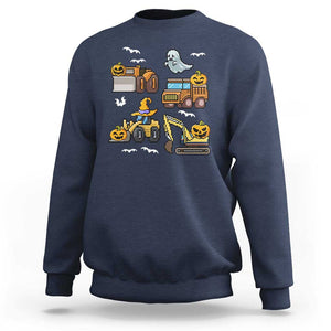 Funny Halloween Sweatshirt Spooky Construction Trucks Pumpkin Ghost Pixel TS11 Navy Print Your Wear