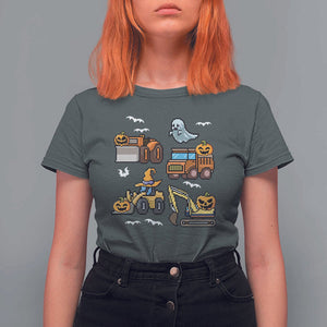 Funny Halloween T Shirt For Women Spooky Construction Trucks Pumpkin Ghost Pixel TS11 Dark Heather Print Your Wear