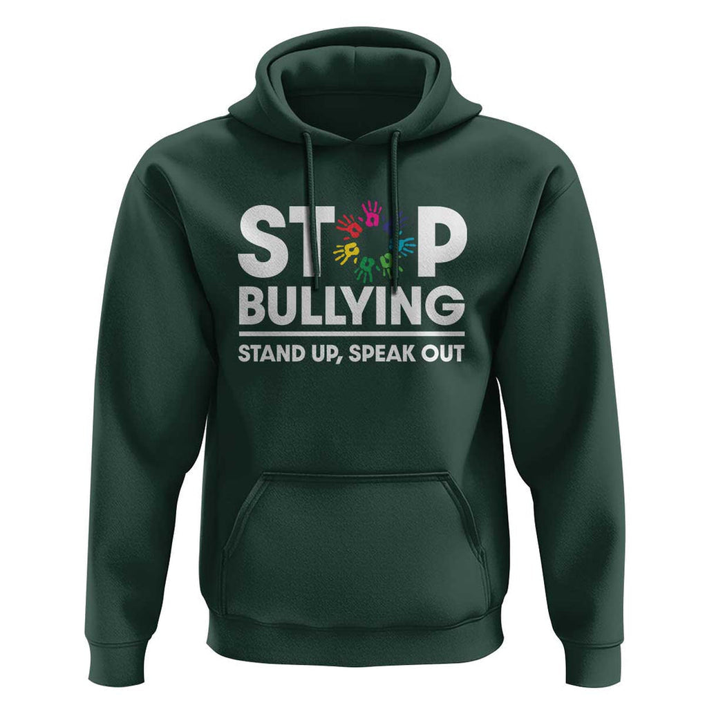 Unity Day Hoodie Stop Bullying Stand Up Speak Out Hand Prints Anti Bullying Awareness TS11 Dark Forest Green Print Your Wear