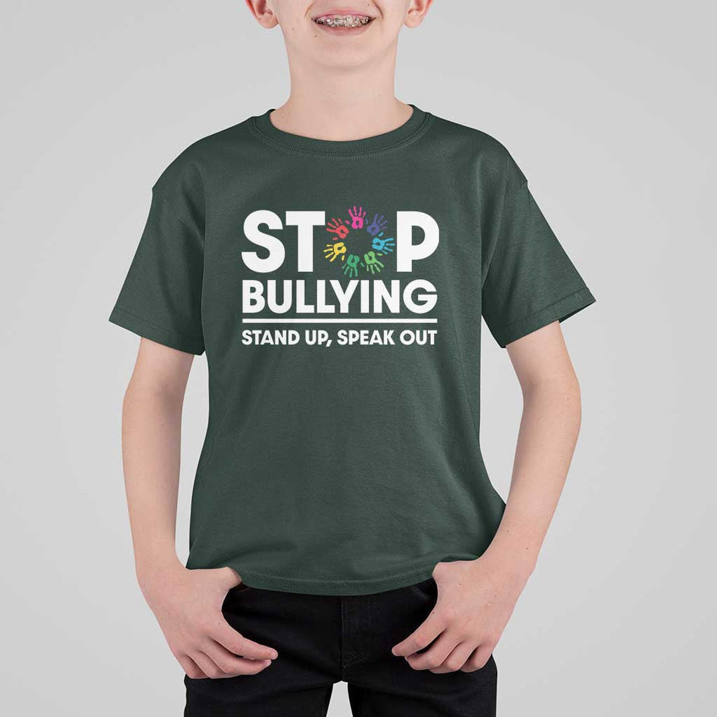 Unity Day T Shirt For Kid Stop Bullying Stand Up Speak Out Hand Prints Anti Bullying Awareness TS11 Dark Forest Green Print Your Wear