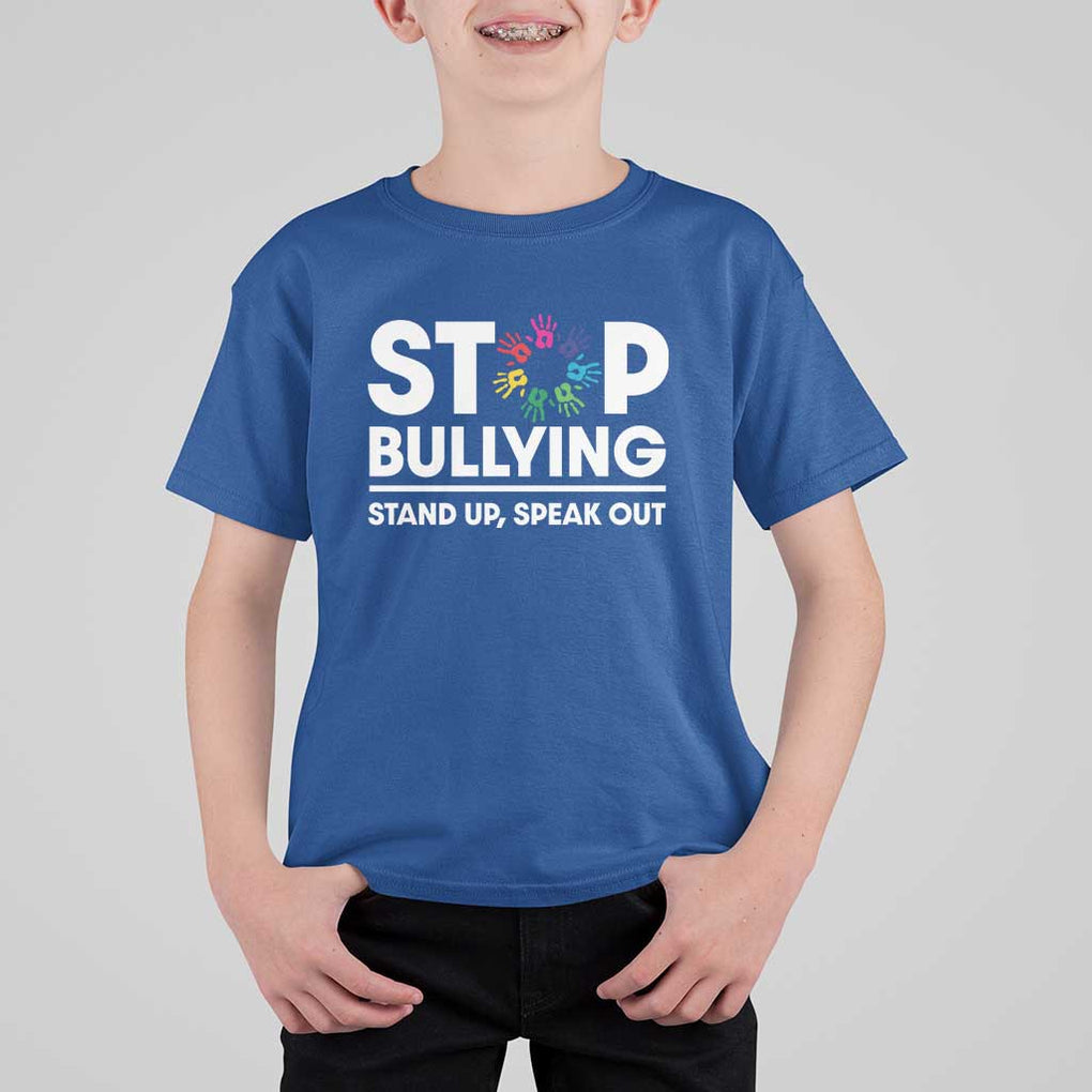 Unity Day T Shirt For Kid Stop Bullying Stand Up Speak Out Hand Prints Anti Bullying Awareness TS11 Royal Blue Print Your Wear