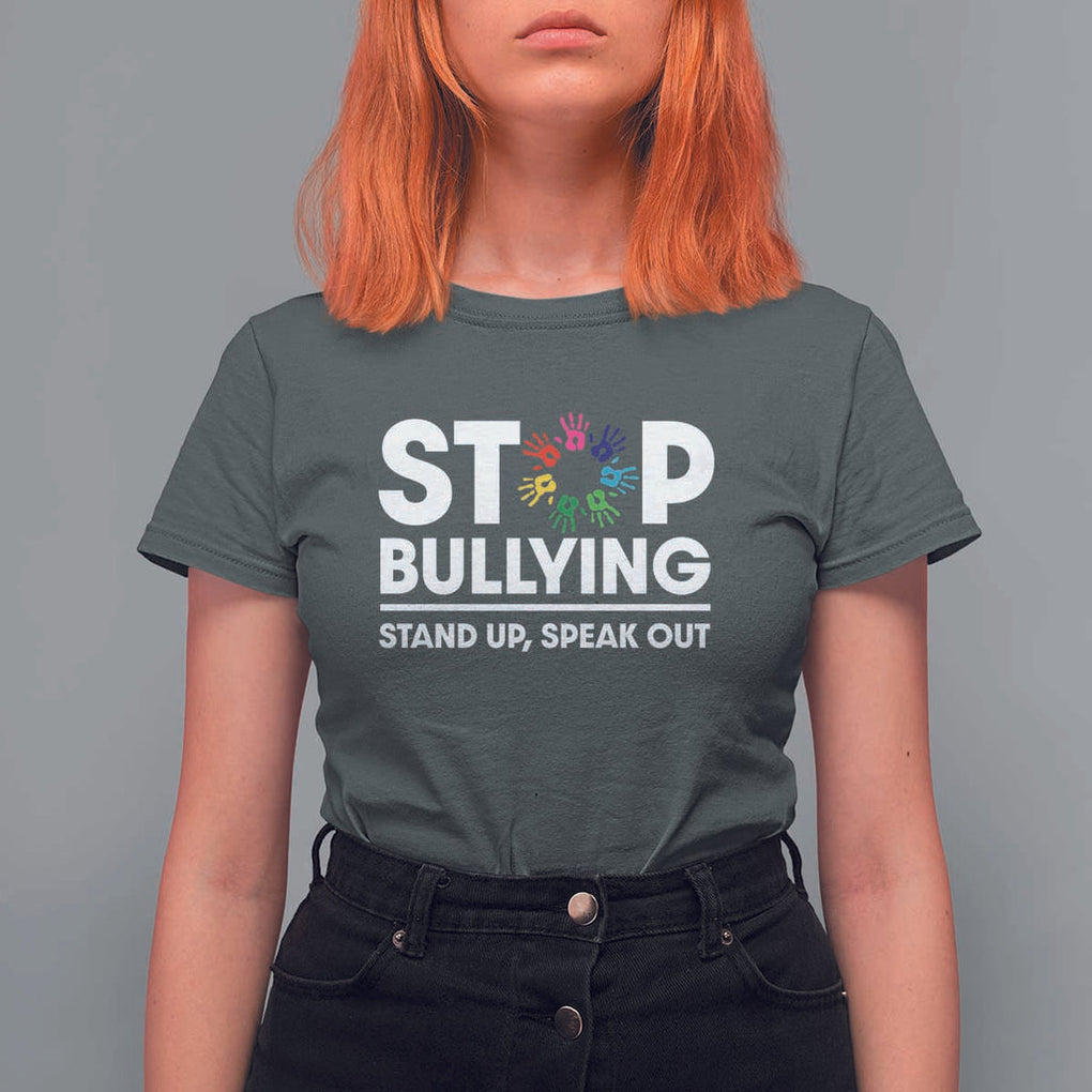 Unity Day T Shirt For Women Stop Bullying Stand Up Speak Out Hand Prints Anti Bullying Awareness TS11 Dark Heather Print Your Wear