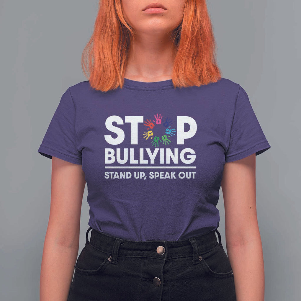 Unity Day T Shirt For Women Stop Bullying Stand Up Speak Out Hand Prints Anti Bullying Awareness TS11 Purple Print Your Wear