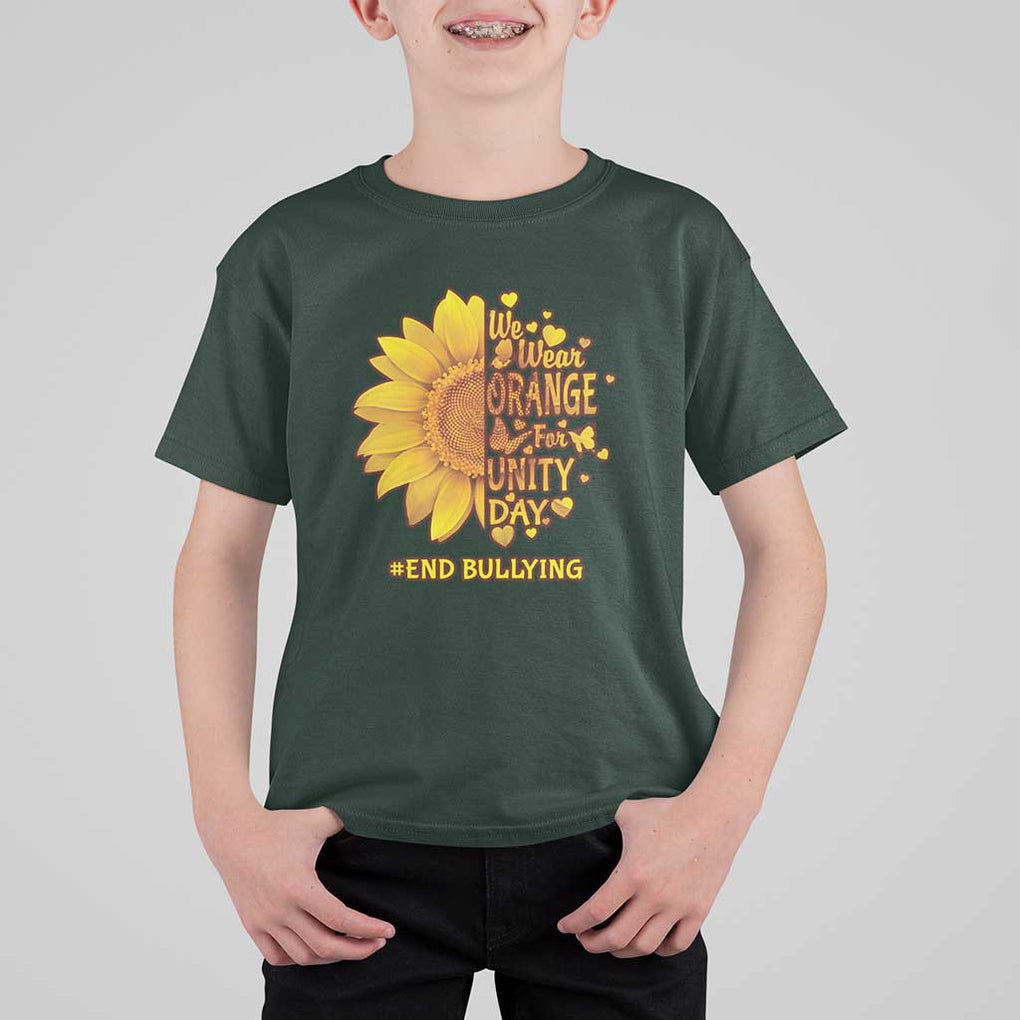 Anti Bullying Awareness T Shirt For Kid We Wear Orange For Unity Day End Bullying Sunflower TS11 Dark Forest Green Print Your Wear