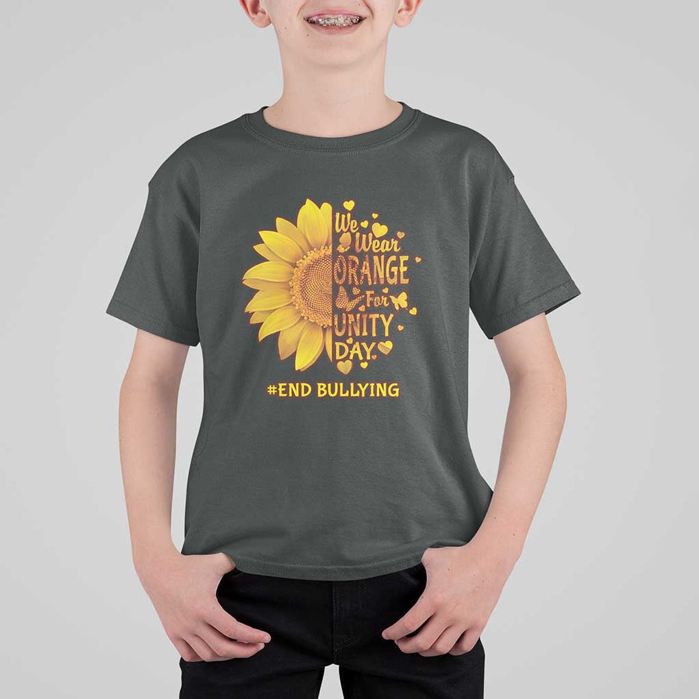 Anti Bullying Awareness T Shirt For Kid We Wear Orange For Unity Day End Bullying Sunflower TS11 Dark Heather Print Your Wear
