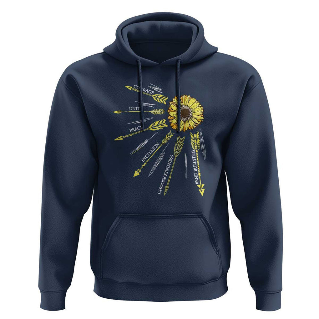 Anti Bullying Awareness Hoodie Courage Unity Peace Inclusion Choose Kindness Sunflower TS11 Navy Print Your Wear