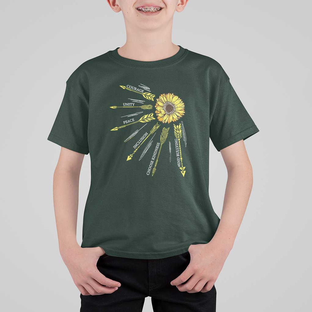 Anti Bullying Awareness T Shirt For Kid Courage Unity Peace Inclusion Choose Kindness Sunflower TS11 Dark Forest Green Print Your Wear