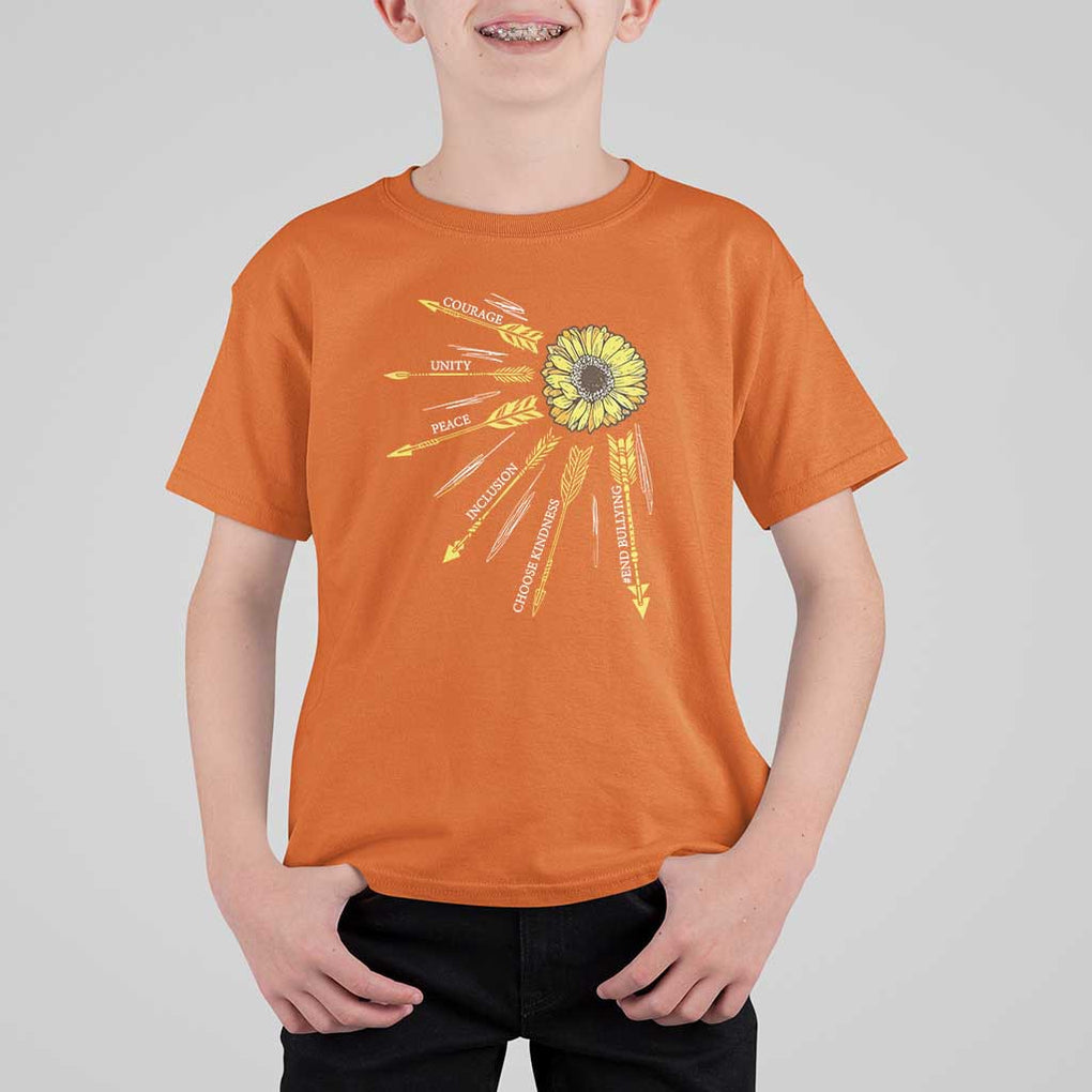 Anti Bullying Awareness T Shirt For Kid Courage Unity Peace Inclusion Choose Kindness Sunflower TS11 Orange Print Your Wear