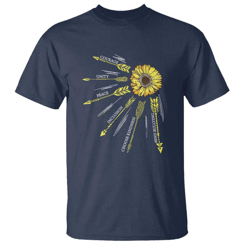 Anti Bullying Awareness T Shirt Courage Unity Peace Inclusion Choose Kindness Sunflower TS11 Navy Print Your Wear