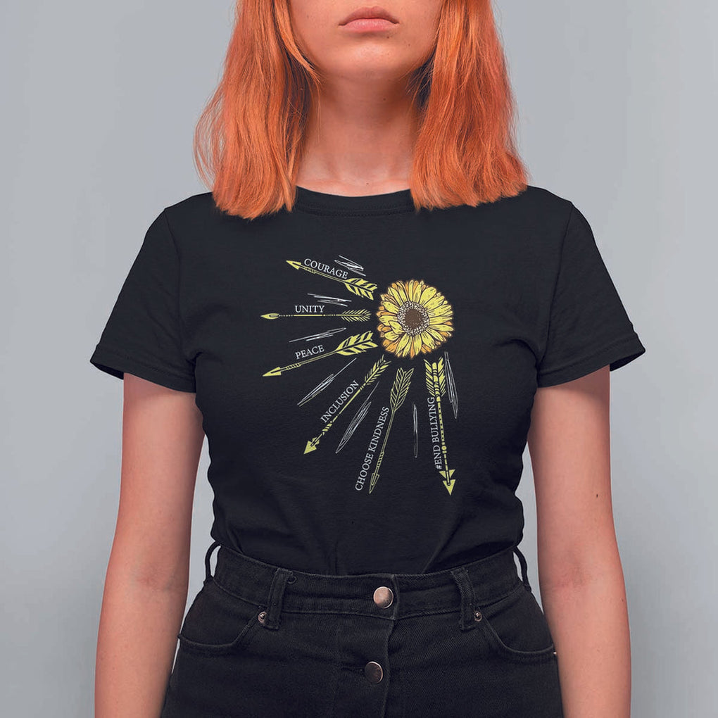Anti Bullying Awareness T Shirt For Women Courage Unity Peace Inclusion Choose Kindness Sunflower TS11 Black Print Your Wear