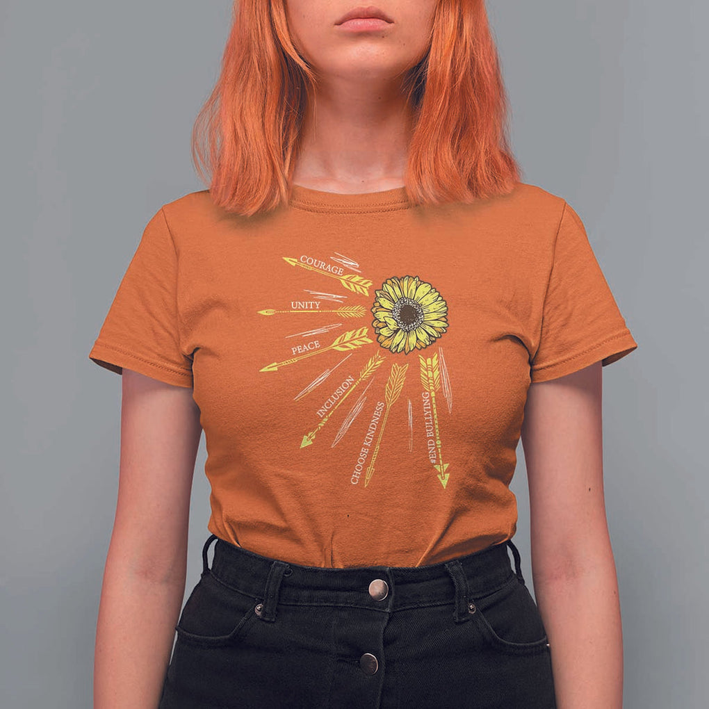 Anti Bullying Awareness T Shirt For Women Courage Unity Peace Inclusion Choose Kindness Sunflower TS11 Orange Print Your Wear