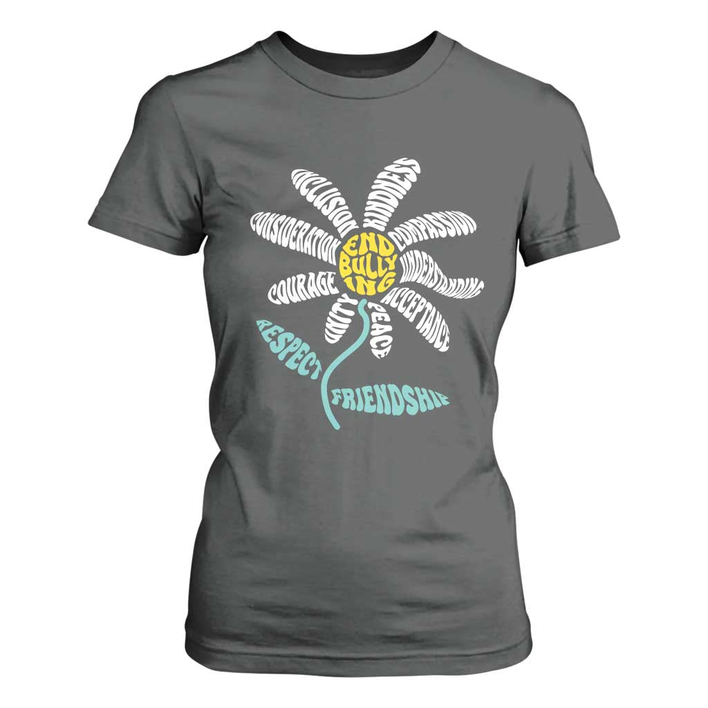 Anti Bullying Awareness T Shirt For Women End Bullying Courage Kindness Peace Inclusion Daisy Flower TS11 Dark Heather Print Your Wear