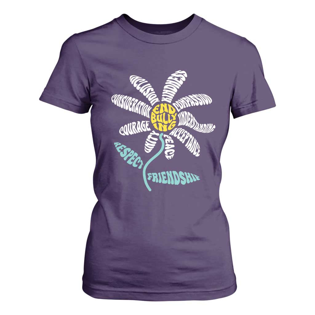 Anti Bullying Awareness T Shirt For Women End Bullying Courage Kindness Peace Inclusion Daisy Flower TS11 Purple Print Your Wear