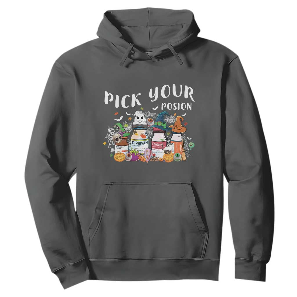 Halloween Nurse Hoodie Pick Your Poison Pharmacy Witches TS11 Dark Heather Print Your Wear