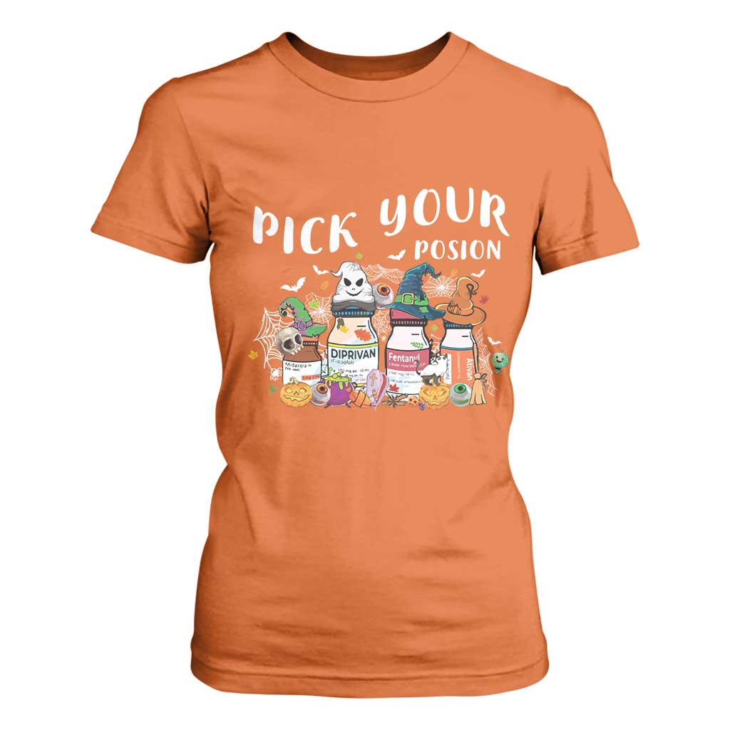 Halloween Nurse T Shirt For Women Pick Your Poison Pharmacy Witches TS11 Orange Print Your Wear