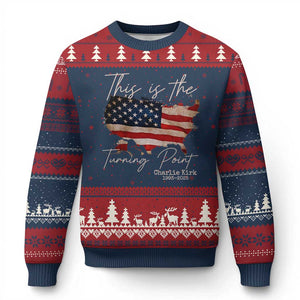 This Is The Turning Point Ugly Christmas Sweater Patriotic American Map Vintage USA Flag TS11 Navy Red Print Your Wear