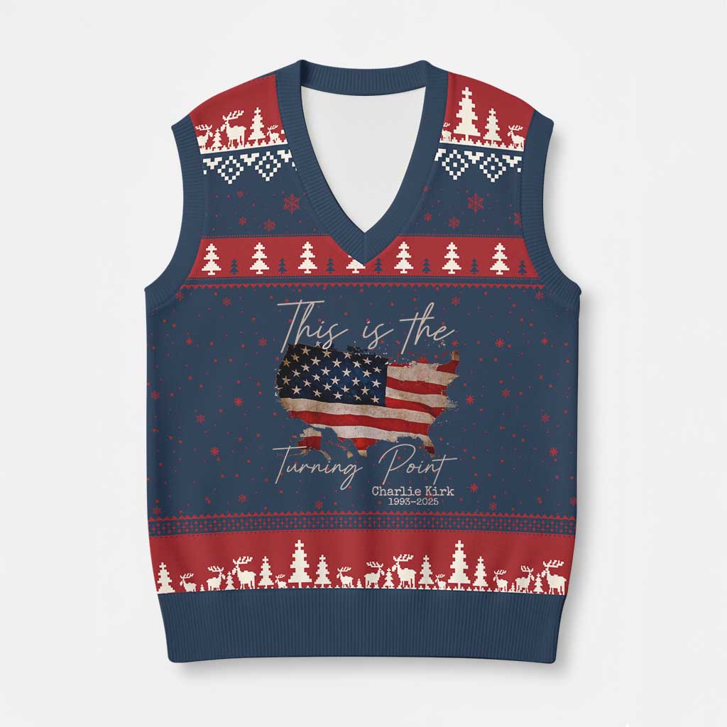 This Is The Turning Point V-Neck Knit Sweater Vest Patriotic American Map Vintage USA Flag TS11 Navy Red Print Your Wear