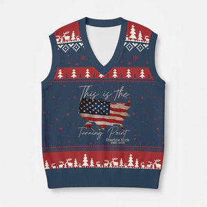 This Is The Turning Point V-Neck Knit Sweater Vest Patriotic American Map Vintage USA Flag TS11 Navy Red Print Your Wear