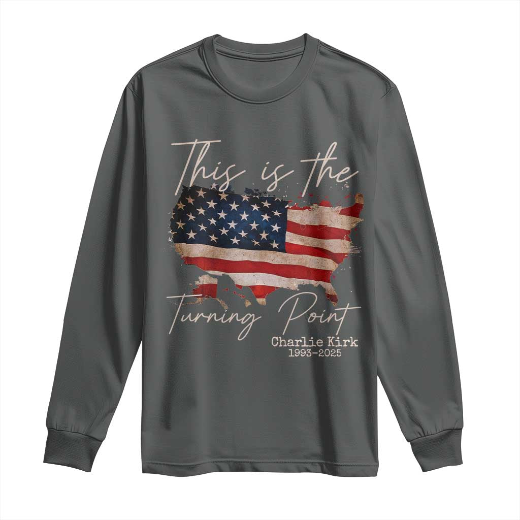 This Is The Turning Point Long Sleeve Shirt Patriotic American Map Vintage USA Flag TS11 Dark Heather Print Your Wear