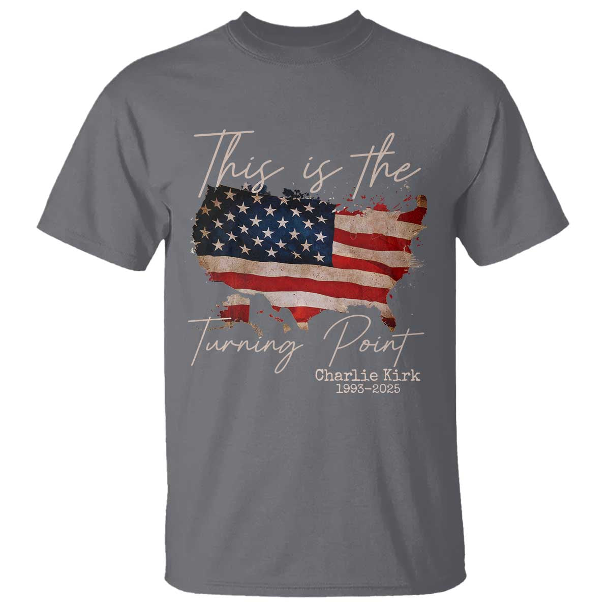 This Is The Turning Point T Shirt Patriotic American Map Vintage USA Flag TS11 Charcoal Print Your Wear