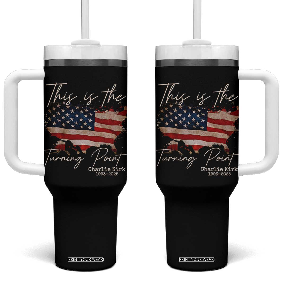 This Is The Turning Point Tumbler With Handle Patriotic American Map Vintage USA Flag TS11 One Size: 40 oz Black Print Your Wear