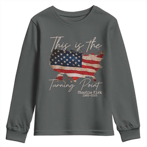 This Is The Turning Point Youth Sweatshirt Patriotic American Map Vintage USA Flag TS11 Dark Heather Print Your Wear