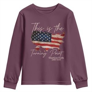 This Is The Turning Point Youth Sweatshirt Patriotic American Map Vintage USA Flag TS11 Maroon Print Your Wear