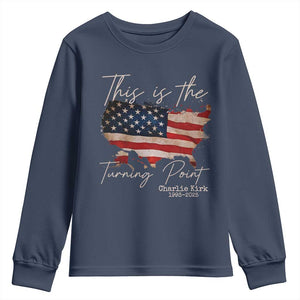 This Is The Turning Point Youth Sweatshirt Patriotic American Map Vintage USA Flag TS11 Navy Print Your Wear