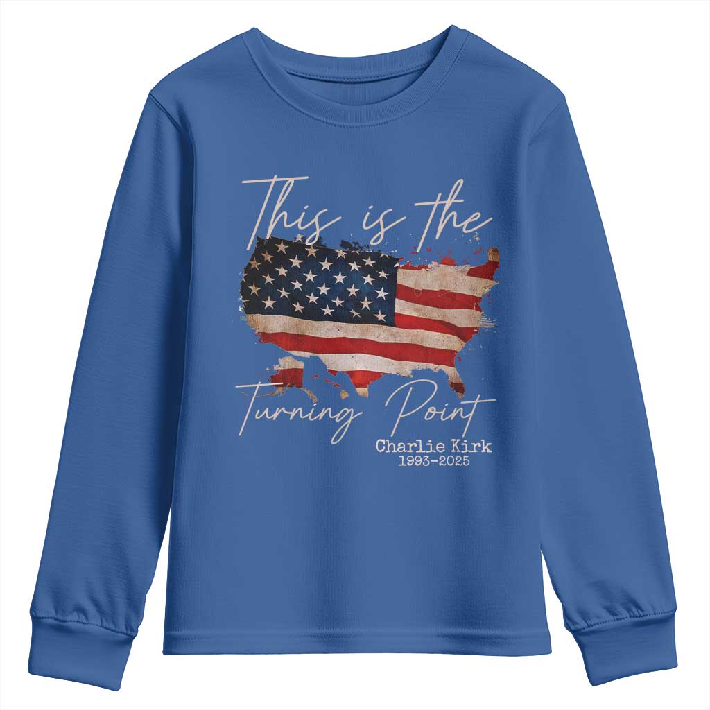 This Is The Turning Point Youth Sweatshirt Patriotic American Map Vintage USA Flag TS11 Royal Blue Print Your Wear
